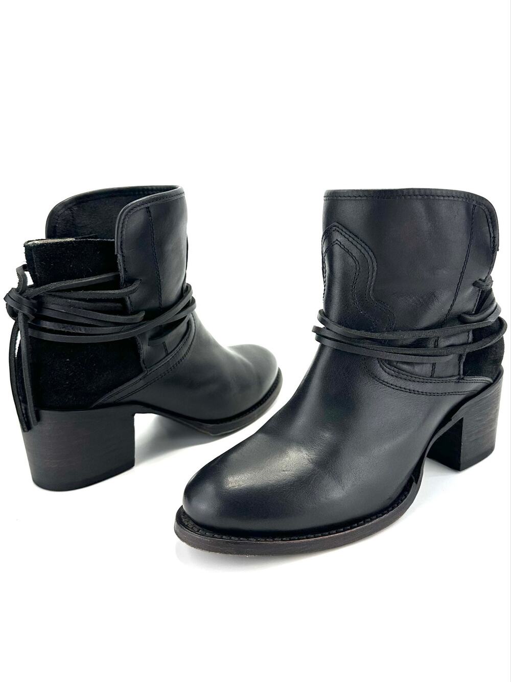 Freebird Casey Women Ankle Boots Size 8 Black Leather Harness Moto Boho Cowgirl